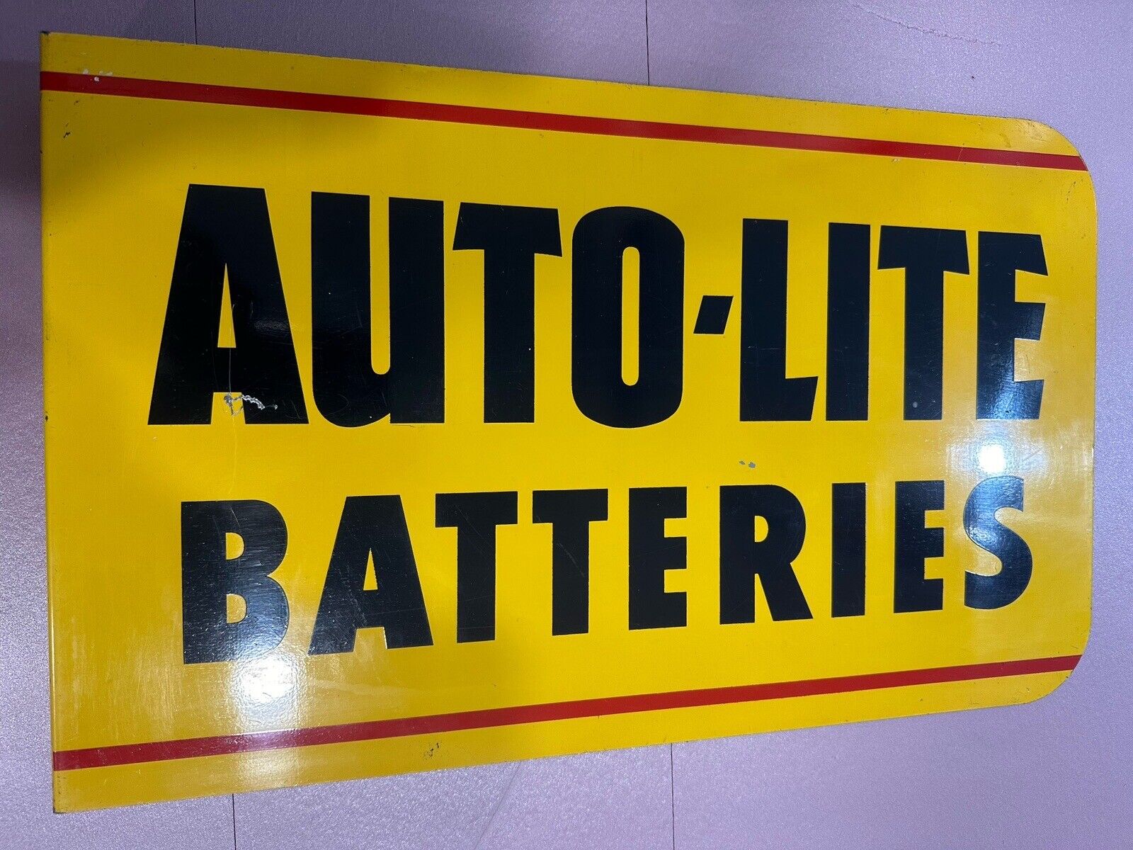 Vintage 1950’s Auto-Lite Batteries Flange Sign Original 12x19 Gas Oil Delco