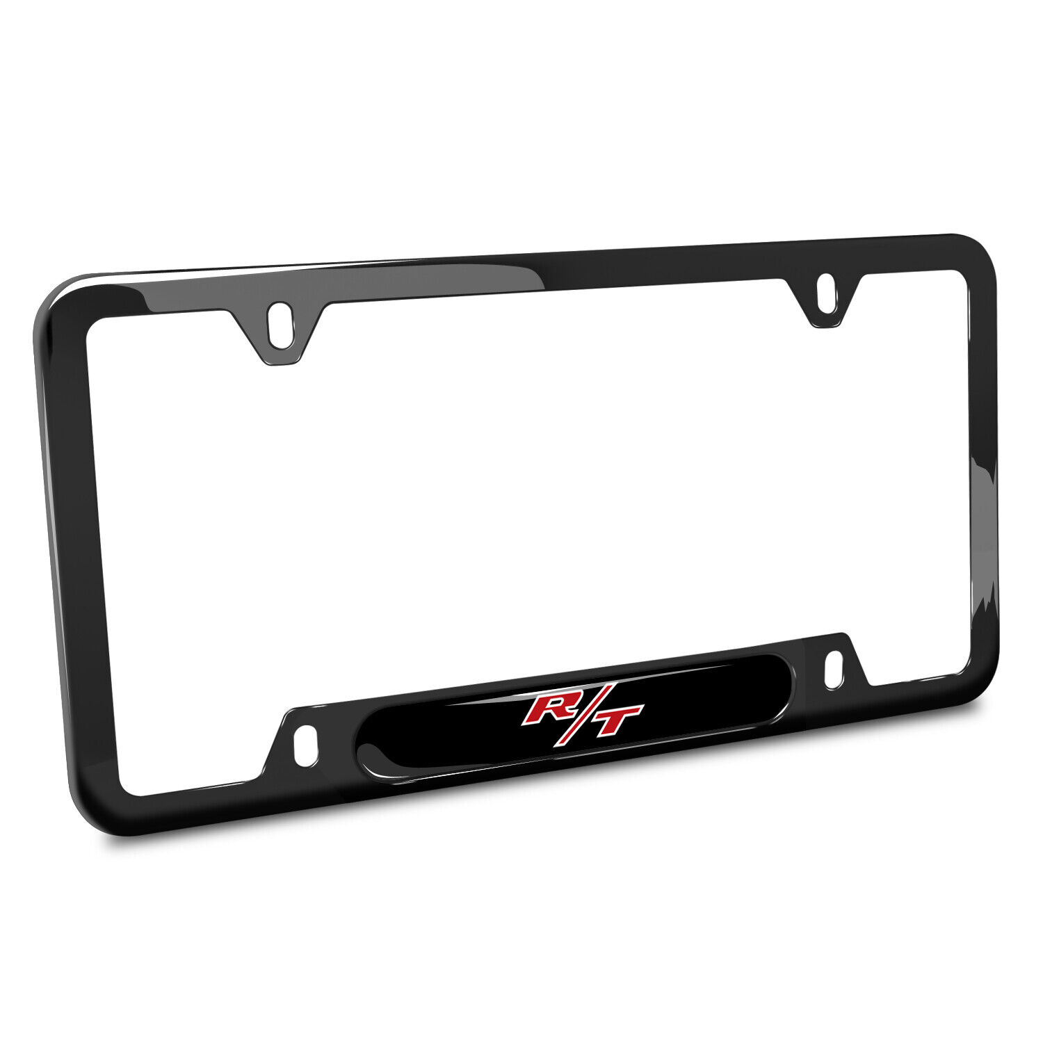 Dodge R/T Logo Black Insert Black Stainless Steel License Plate Frame