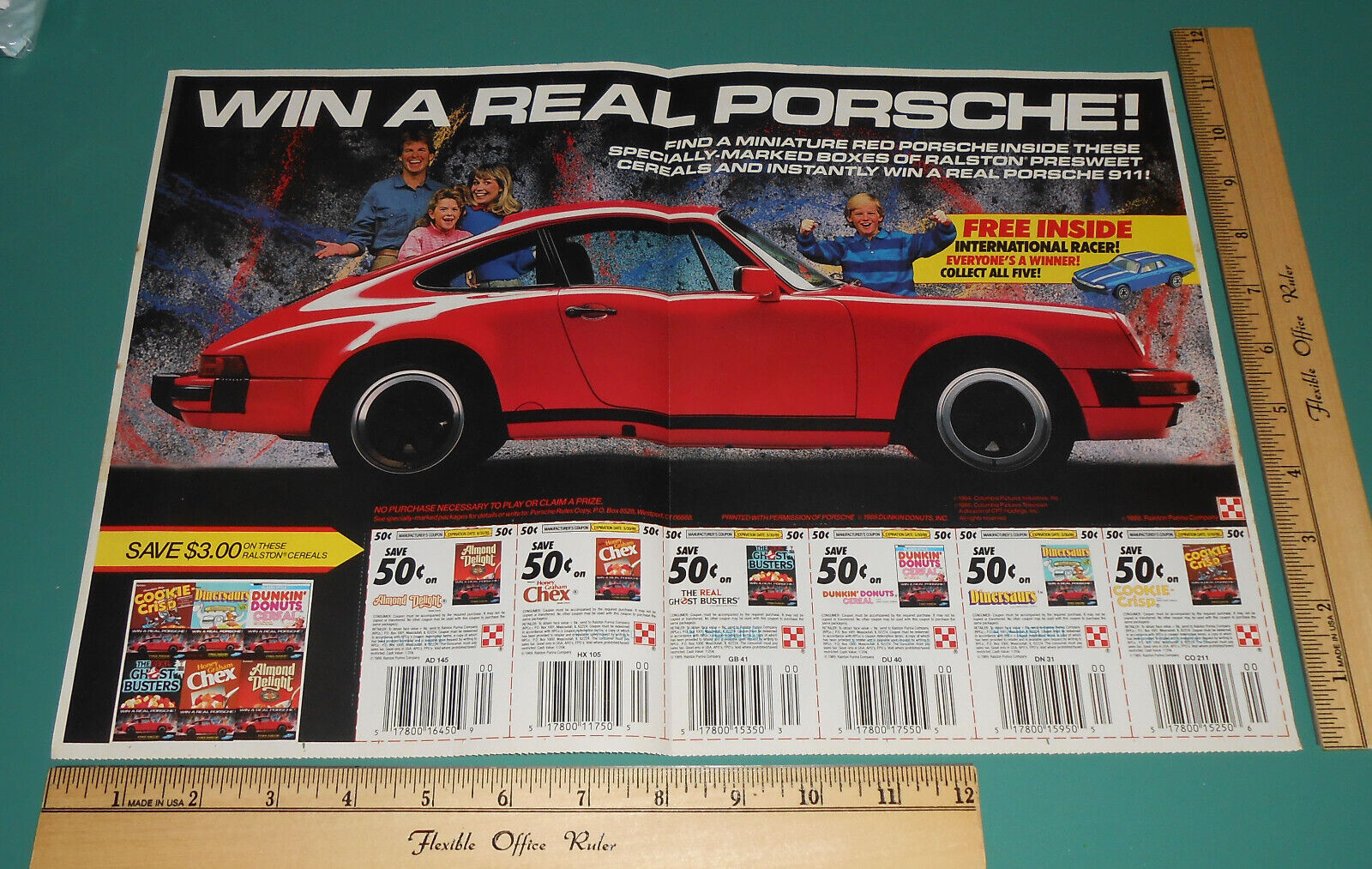 Vtg 1989 Win A Porsche 911 Ghostbusters Cereal Coupon Circular Print Ad Dinersau