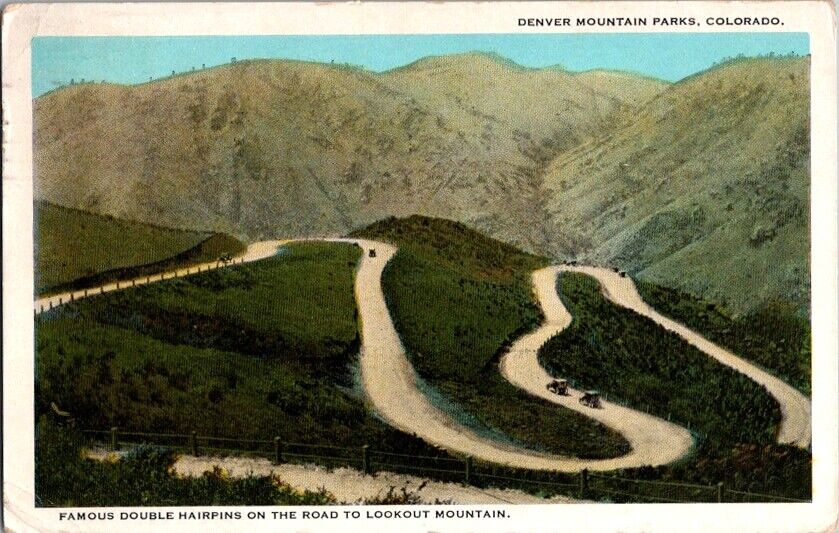 Postcard Double Hairpin Switchbacks Lookout Mountain Denver CO Colorado    B-659