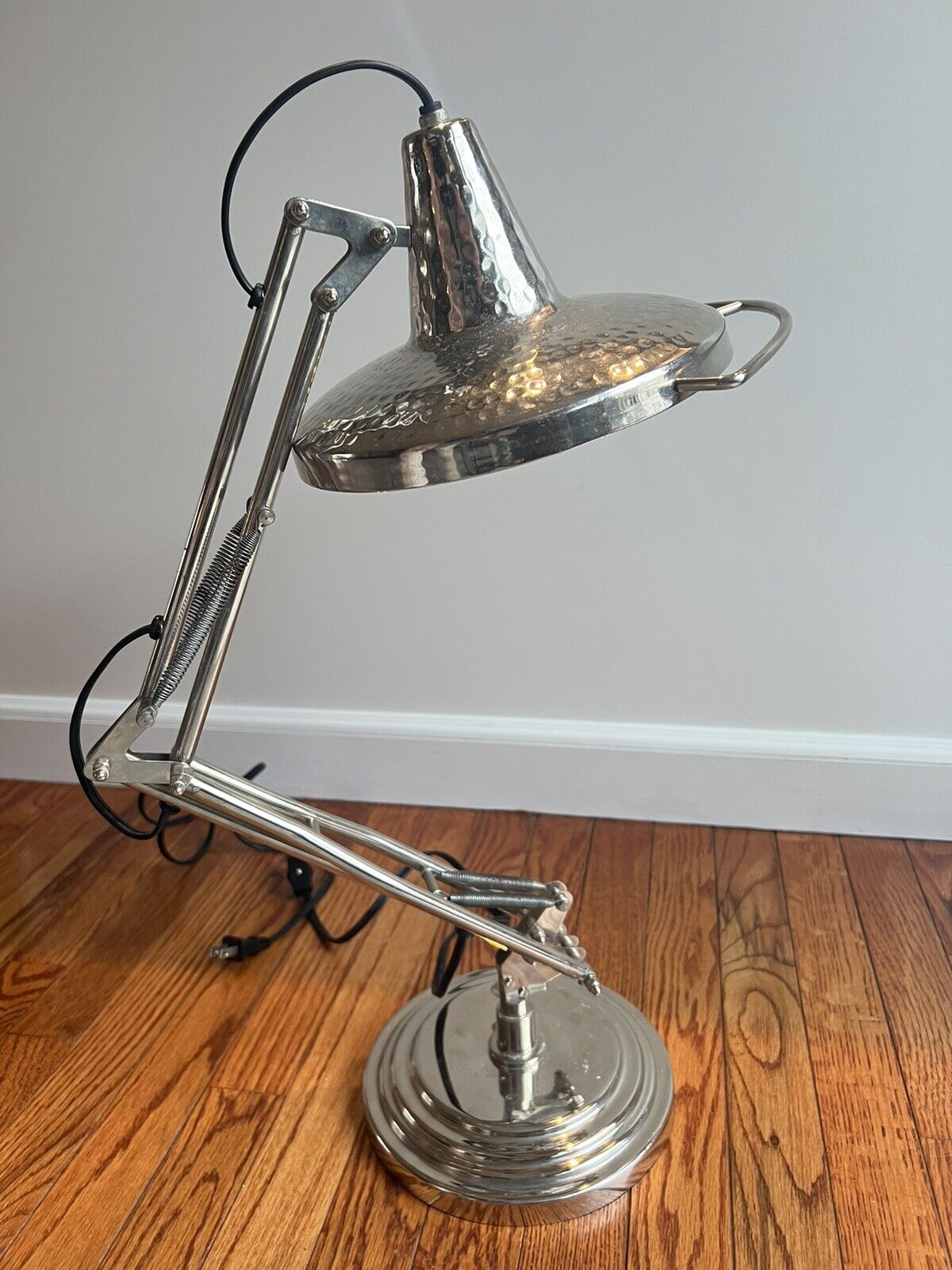Vintage Silver Hammered Chrome “Pixar” Table Lamp 28” Articulating Arm