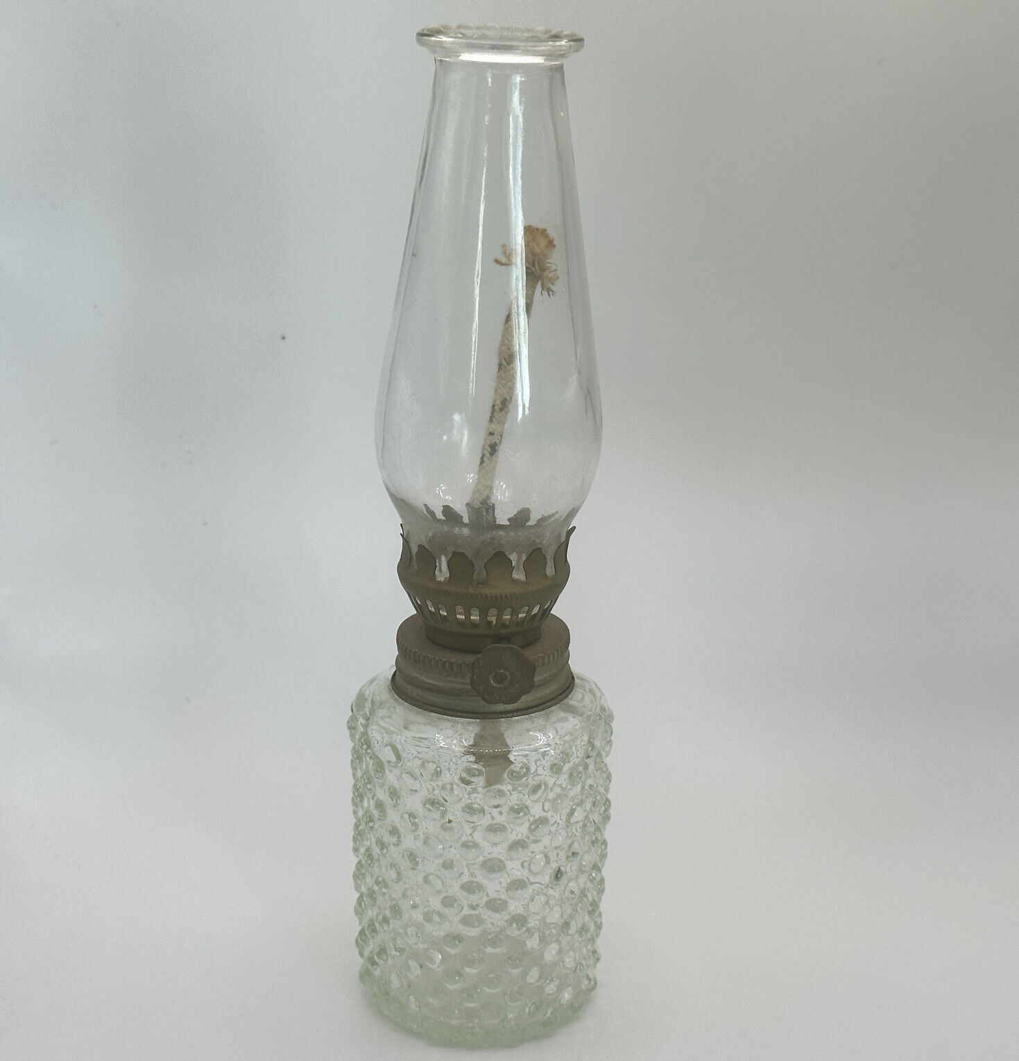Hobnail Miniature Oil Lamp 9 Inches Tall Vintage Glass 
