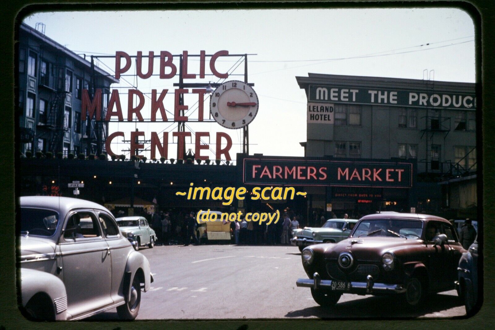 Studebaker Car at Farmers Market in Seattle in mid 1950\'s, Original Slide h16a