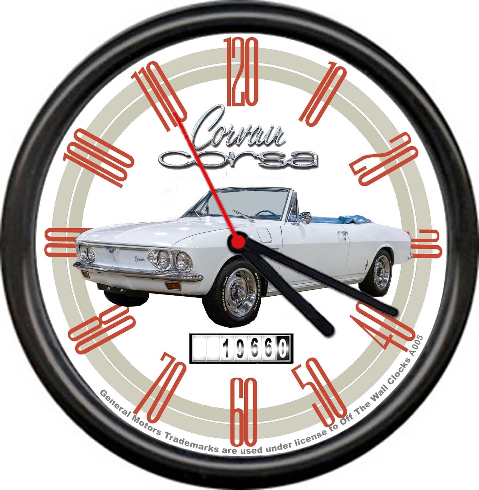Licensed 1966 White Convertible Chevy Corvair Corsa General Motors Wall Clock