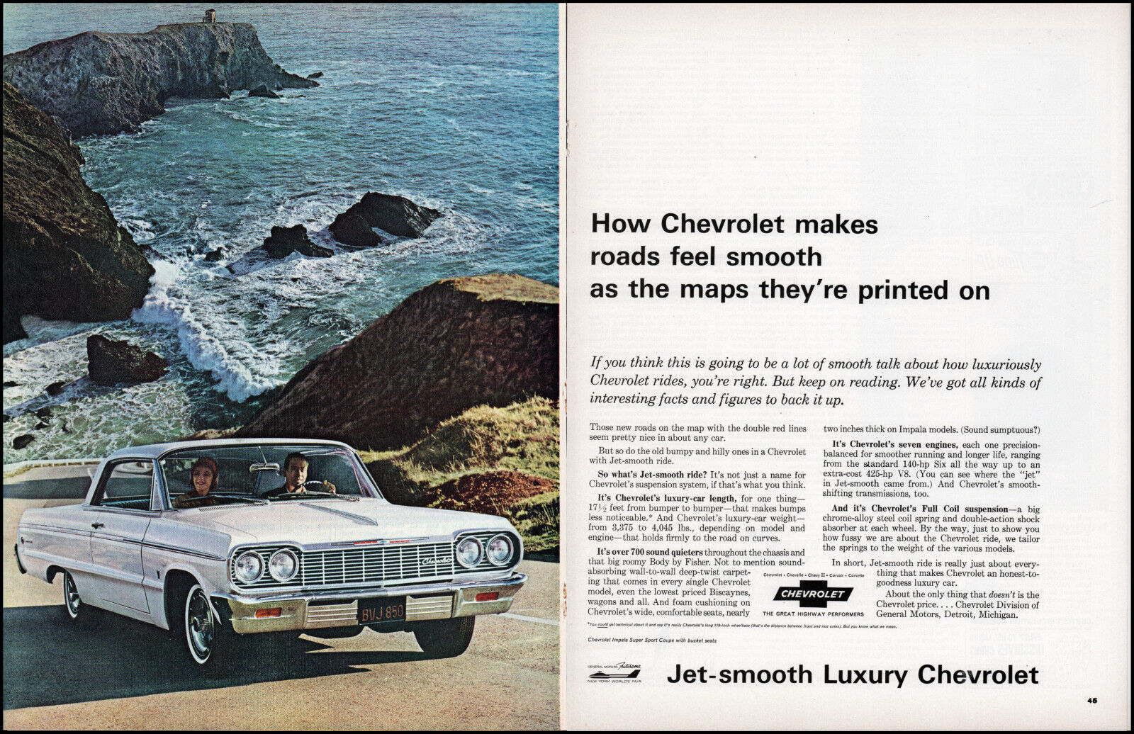 1964 Chevrolet Impala Car couple ocean side driving retro photo print ad  LA42