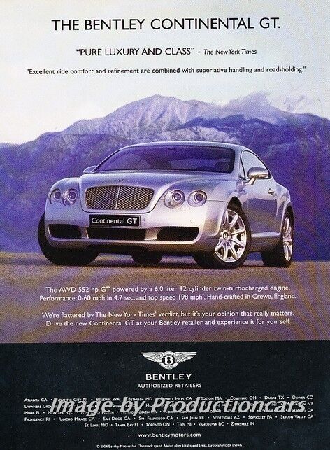 2004 2005 Bentley Continental GT  - Original Advertisement Print Art Car Ad J692