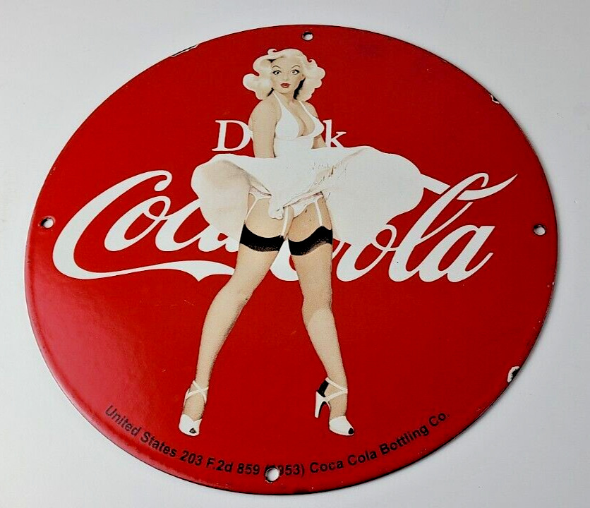 Vintage Coca Cola Porcelain Sign - Gas Pump Plate Service Soda Beverage Sign