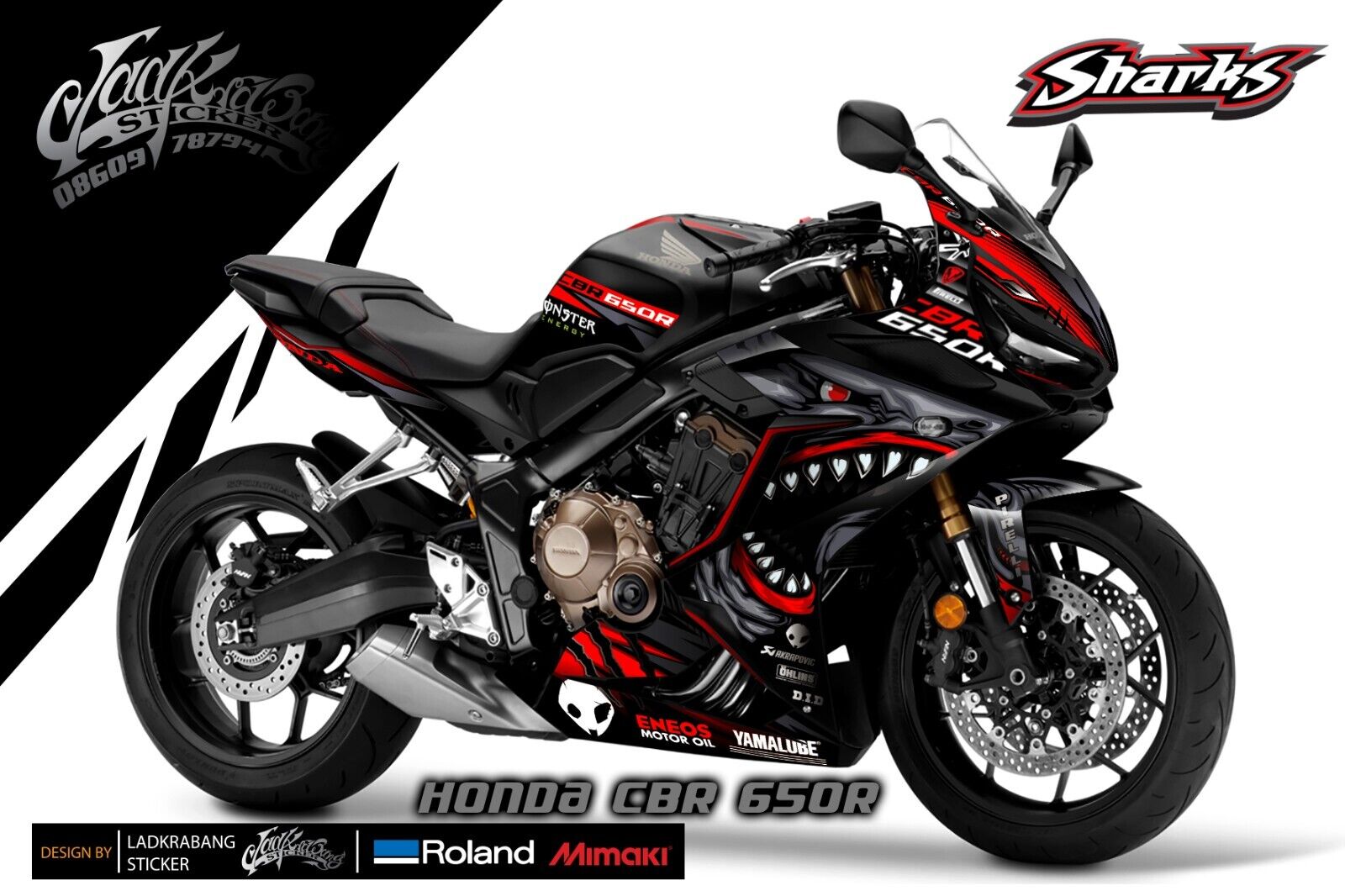 Graphics Decal Kit Wrap Compatible with Honda Cbr 650R 2021 Shark