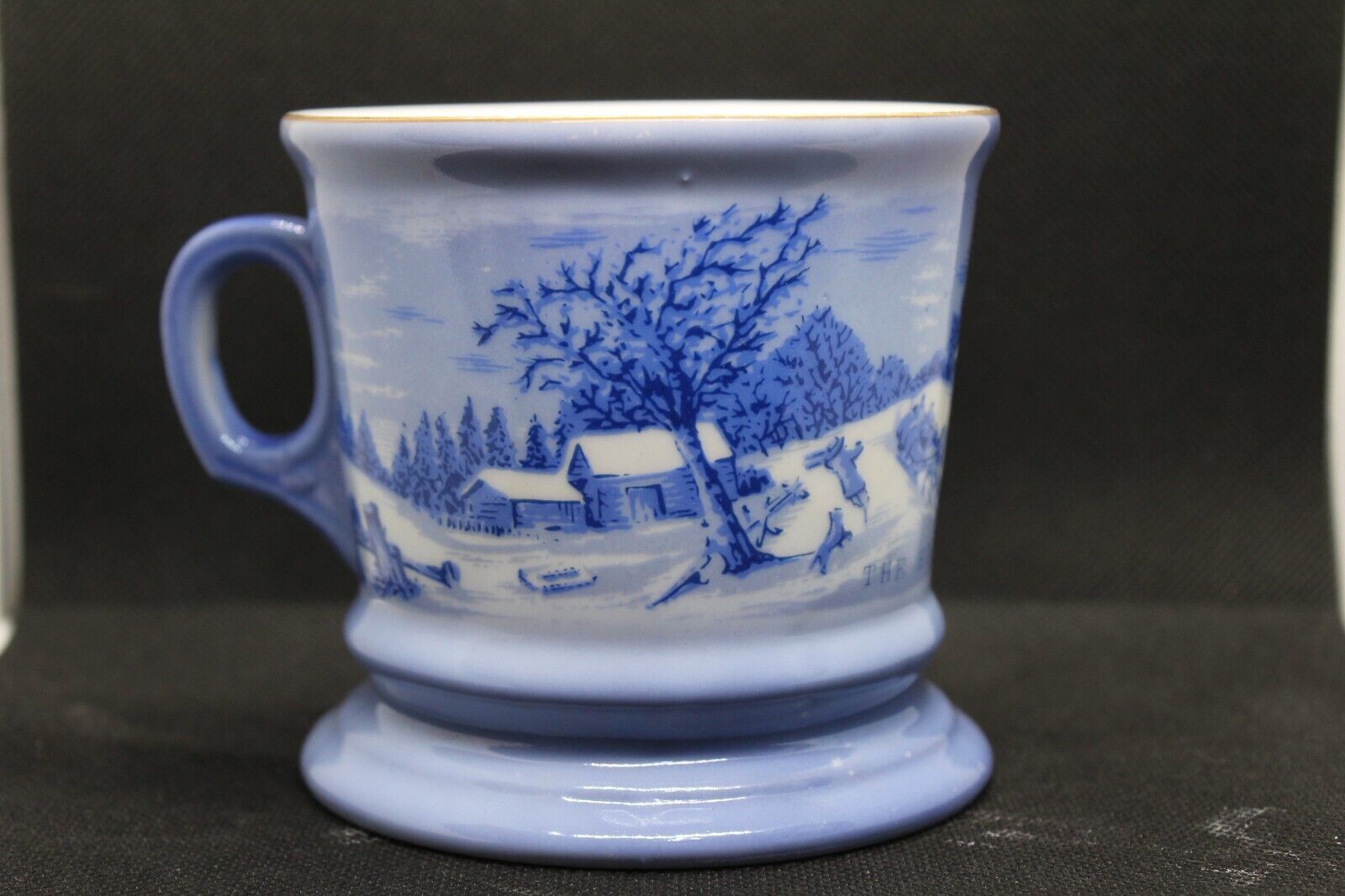 Vintage Blue Currier & Ives The Old Homestead In Winter Shaving Cup Mug
