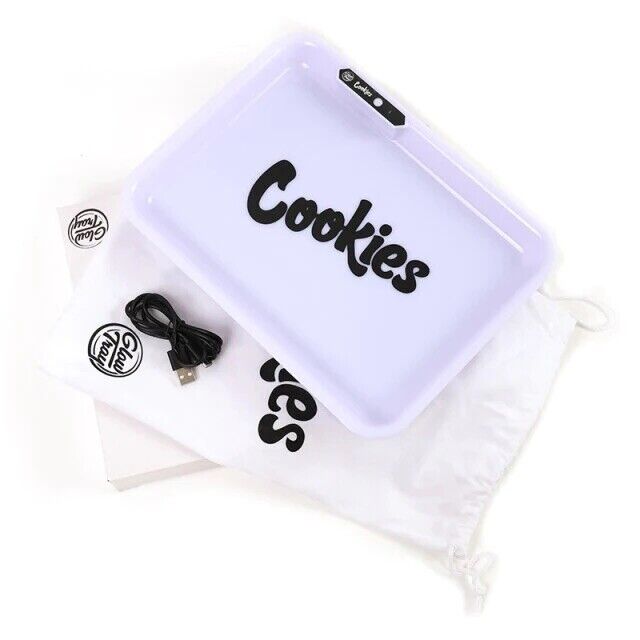 Cookies LED Glow Light Up Rechargeable Rolling Tray White Color