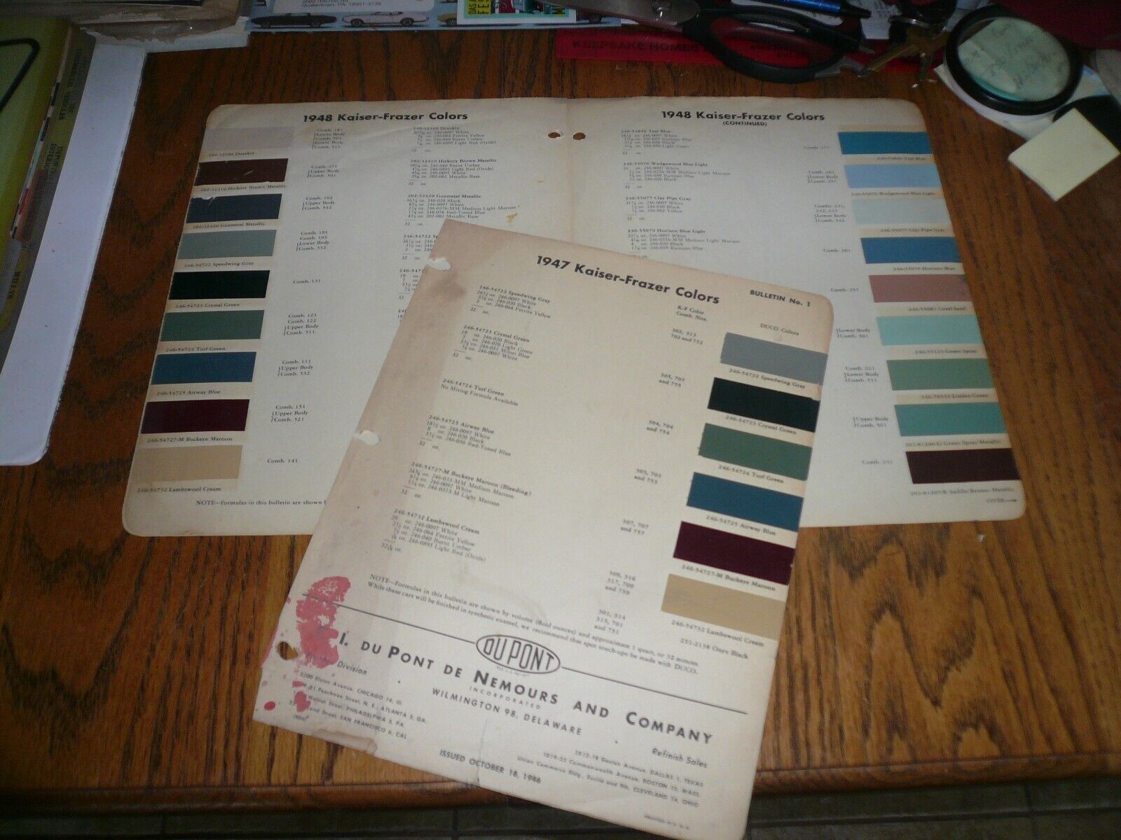 1947 1948 Kaiser-Frazer DuPont Dulux & Color Chip Paint Samples - Two Years