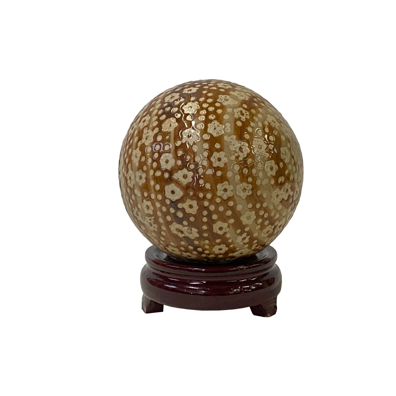 Tan Beige Brown Mix Color Dots Floral Porcelain Round Ball Display Art ws3802