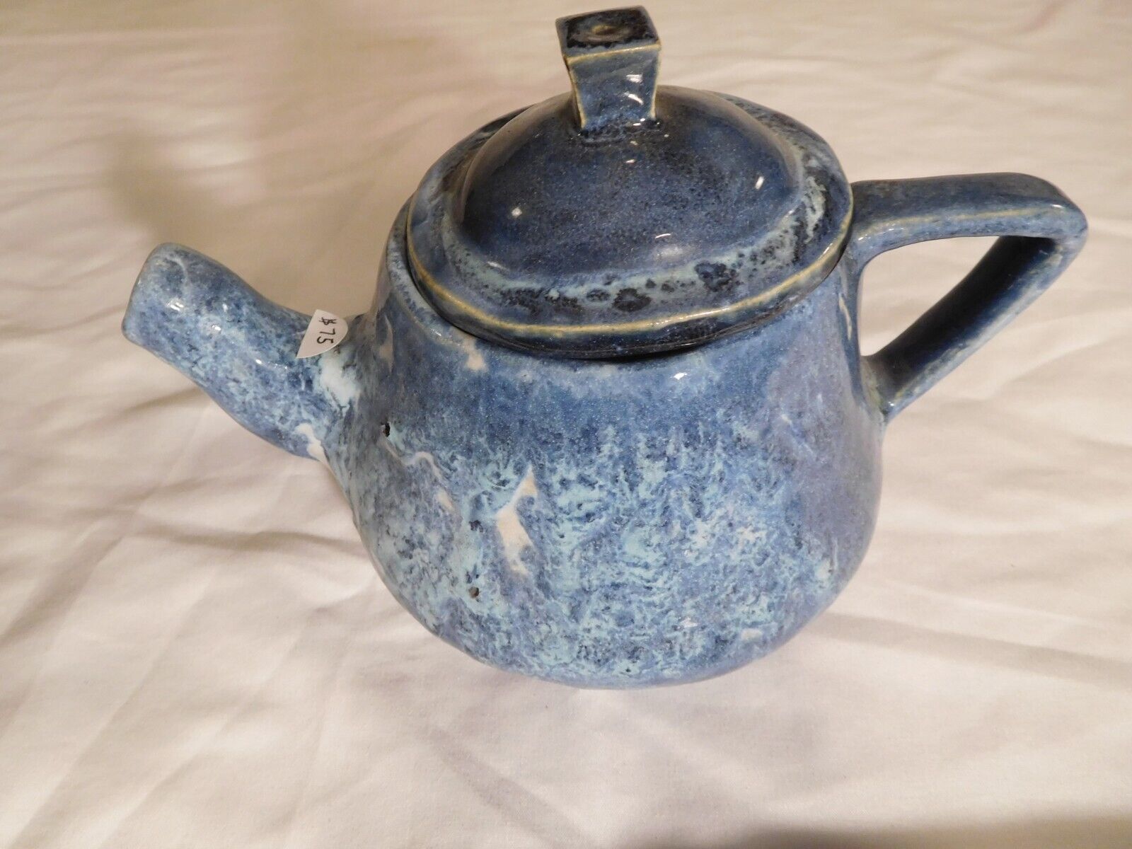 Cool Handmade Shades of Blue & White with Brown & Cream Inside ~ Ceramic Tea-Pot