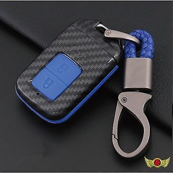 Carbon- Smart Key Case For Honda Vehicles, Vezel/Fit, type1, With Chain Blue