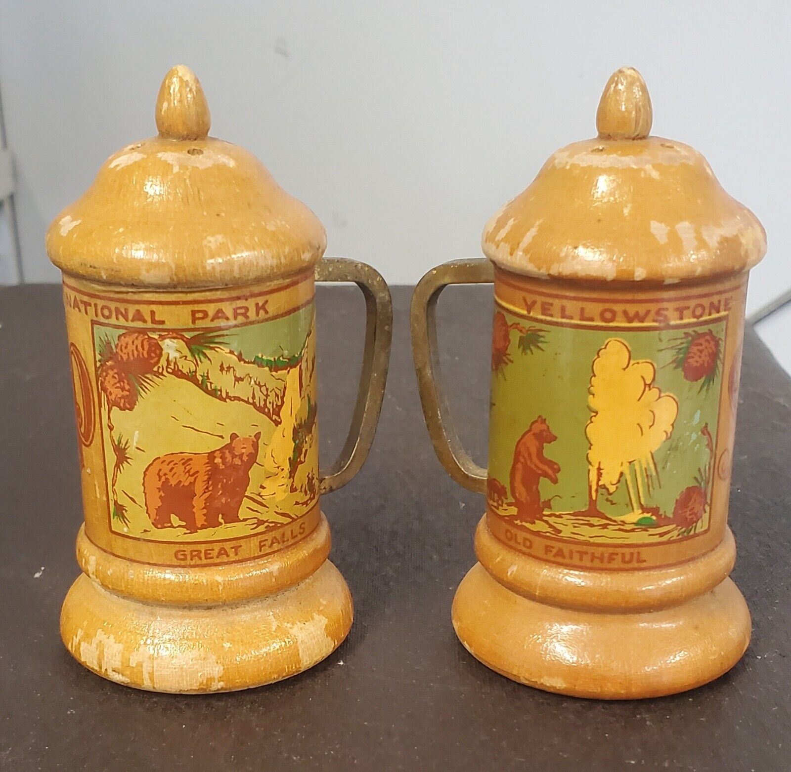 Antique Wooden Beer Stein Salt And Pepper Shakers