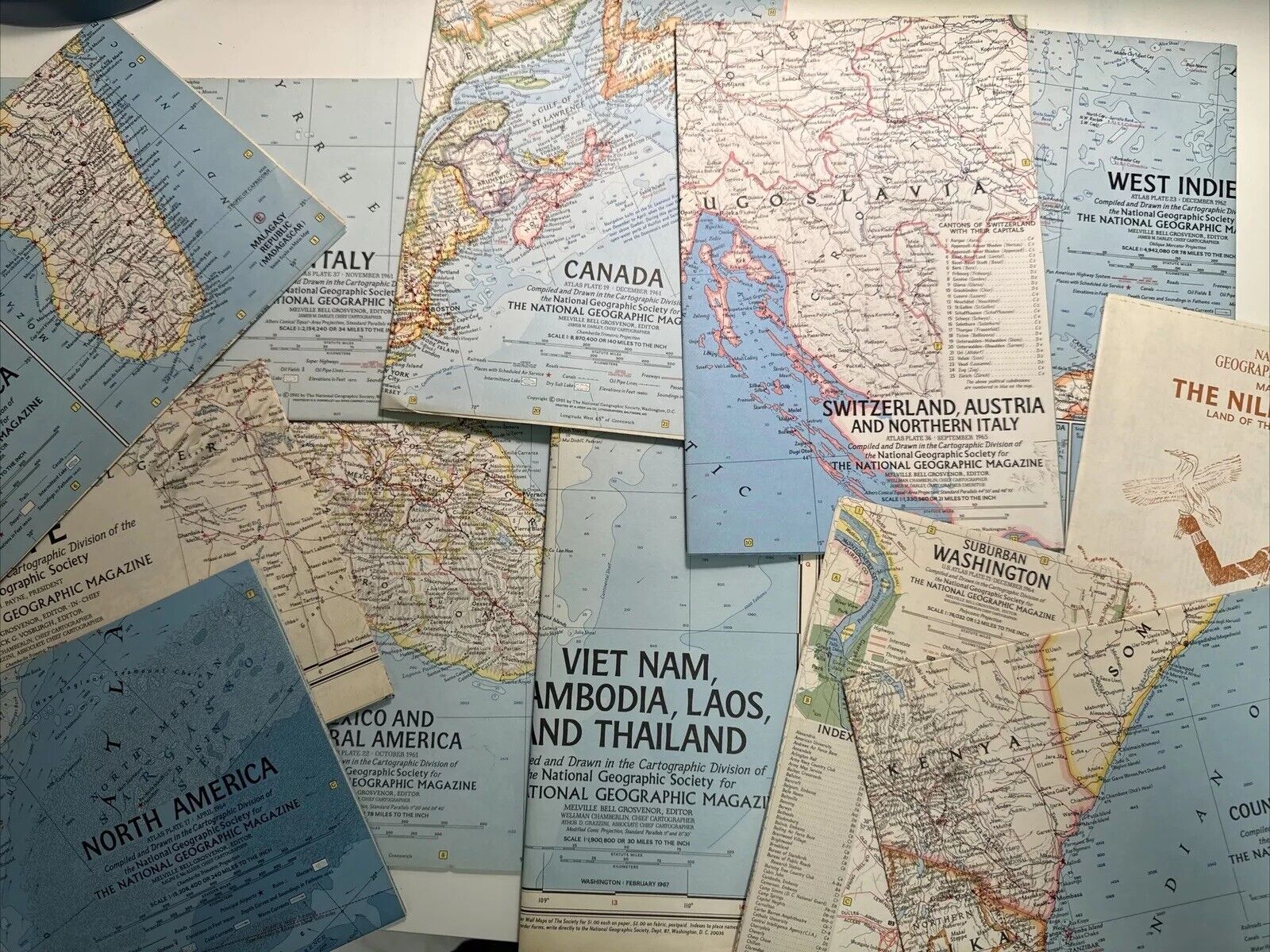 Lot of (11) 1960s National Geographic Maps