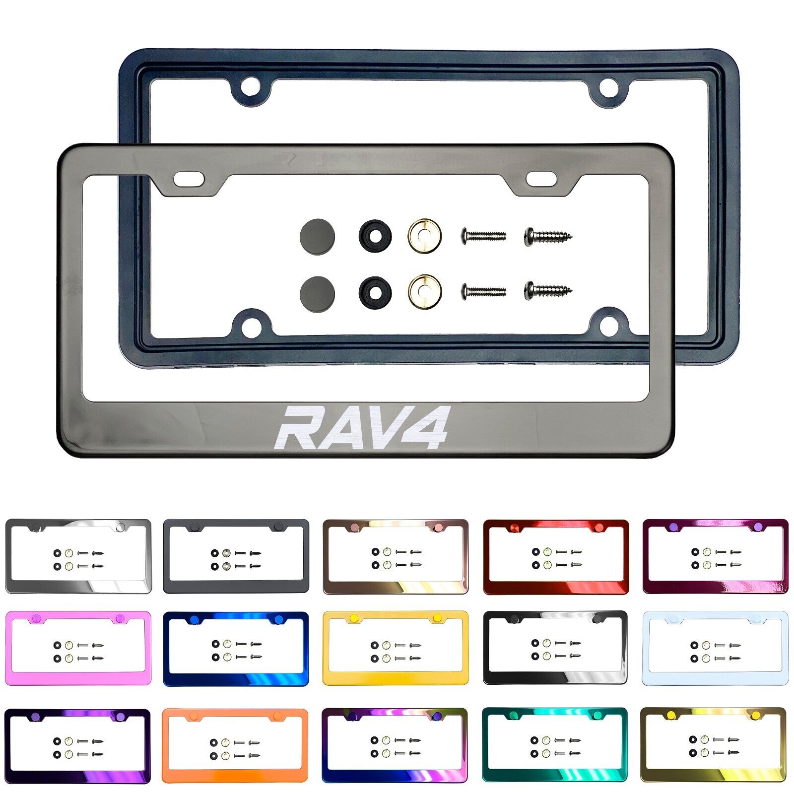 Customize Stainless Steel License frame Silicone Back Guard Fit Toyota RAV4 SUV