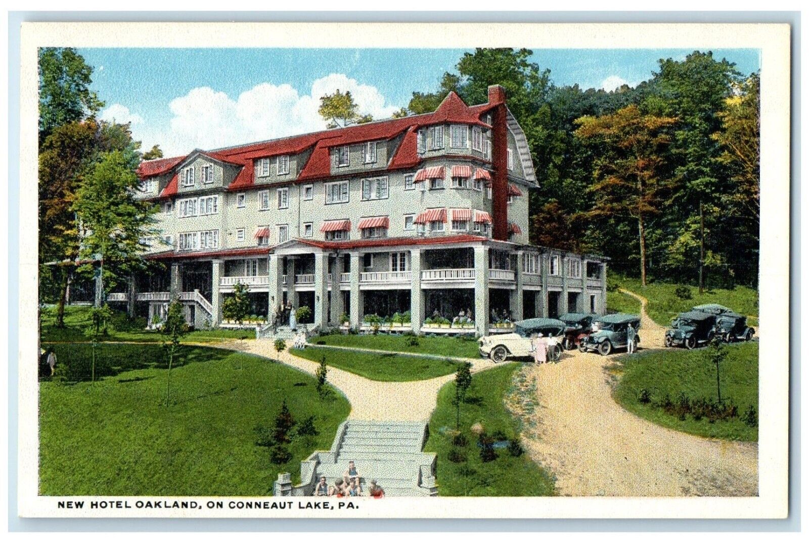 c1920 New Hotel Oakland Exterior Building Conneaut Lake Pennsylvania PA Postcard