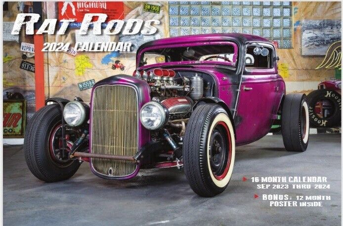 2024 RAT RODS DELUXE WALL CALENDAR  old school ford chevy  dodge chopped custom