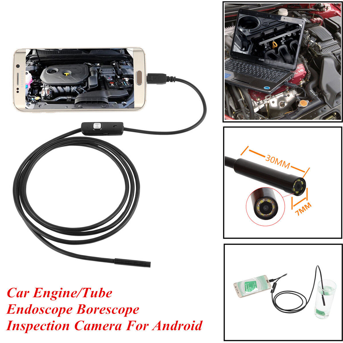 Car Engine Oil Pump Waterproof Endoscope Borescope Inspection Camera For Android