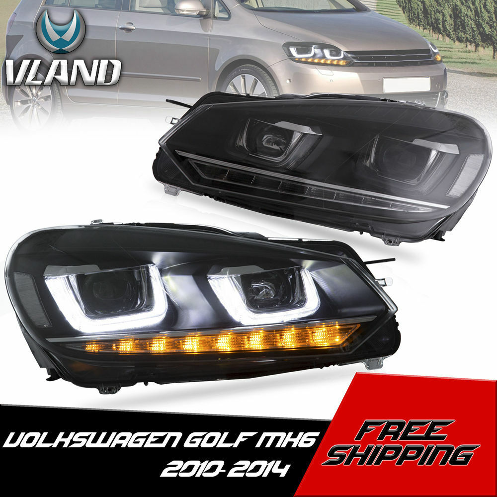 VLAND Project Headlights LED Sequential DRL For 2010-2014 VW Golf 6 MK VI R