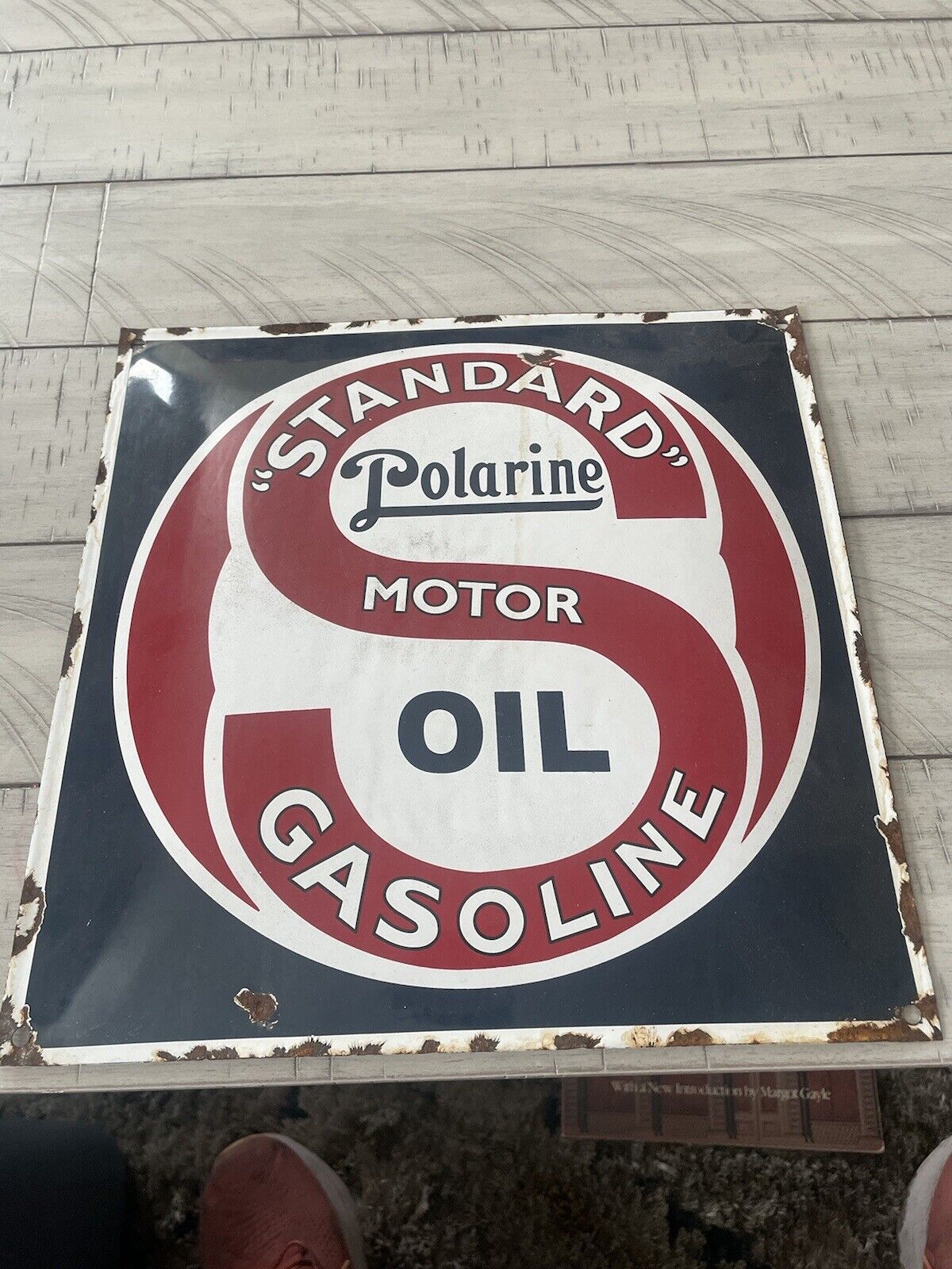 Standard Motor Oil Gasoline Polarine Porcelain Sign Enamel Advertising 12x12