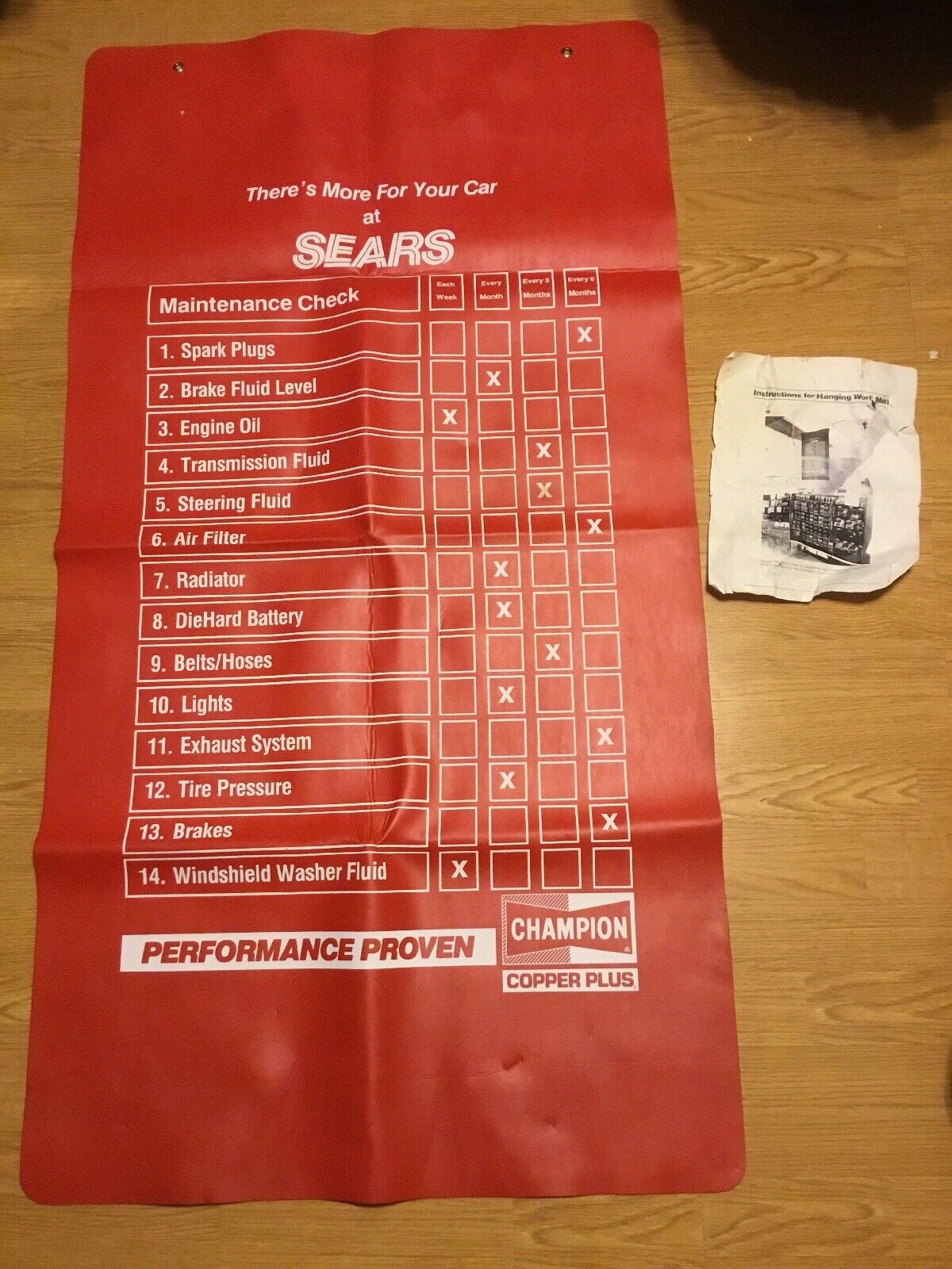 Sears Champion Spark Plug Copper Plus Hanging Work Mat 50” X 26.5” Mint Unused