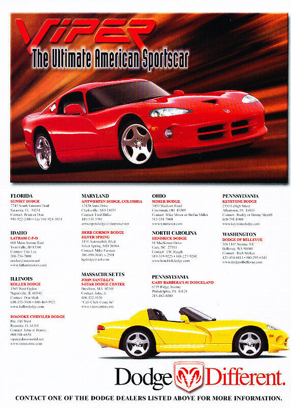 2001 Dodge Viper GTS - red and yellow - Classic Vintage Advertisement Ad PE99