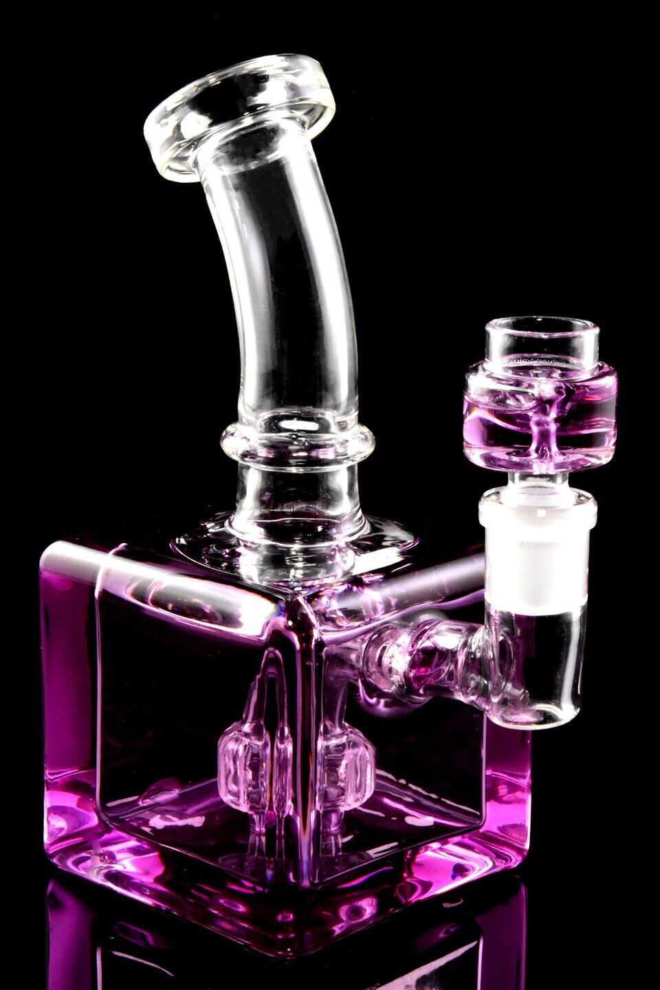 Small Stemless Lilac Glycerin Filled Cube Water Pipe - Beaker Bong