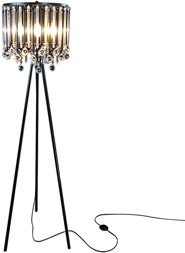 Hsyile Lighting KU300168 Unique Romance Crystal Tripod Floor Lamp Black 