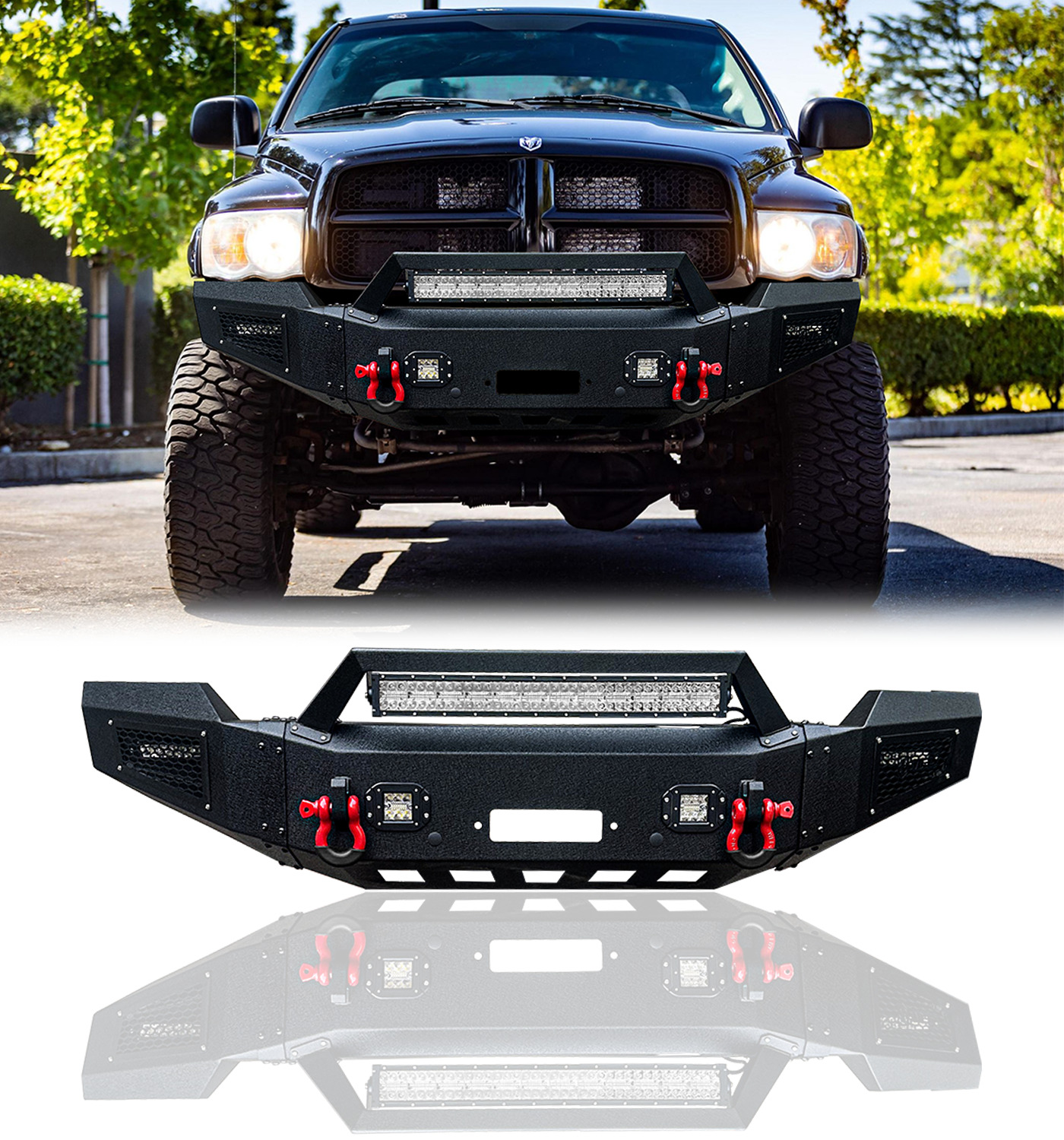 Vijay Steel Front Bumper With Winch Plate&LED Light For 2002-2005 Dodge Ram 1500