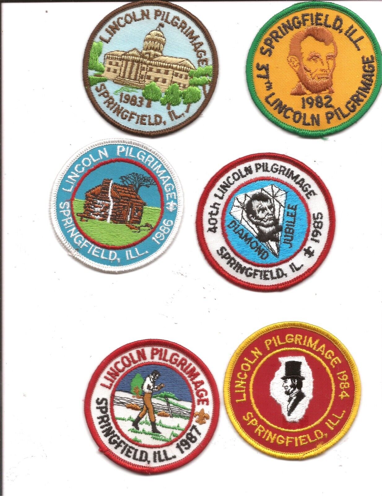8 Vintage Boy Scout Lincoln Pilgrimage Springfield, IL Patches 1982-1989