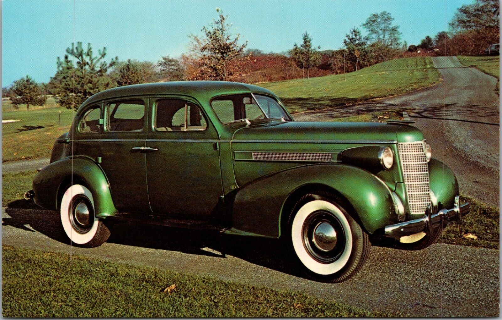 1937 Green OLDSMOBILE L 98 4-Door Sedan  Automobilorama Harrisburg PA Postcard