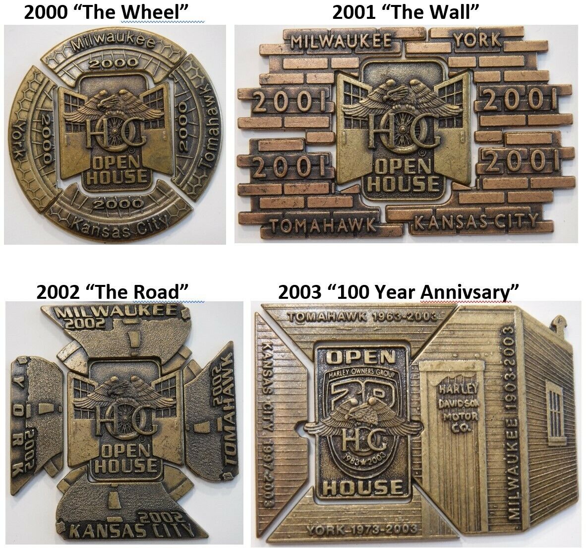 The Best of All (4) Harley Davidson Open House Pin Sets 2000, 2001, 2002, & 2003