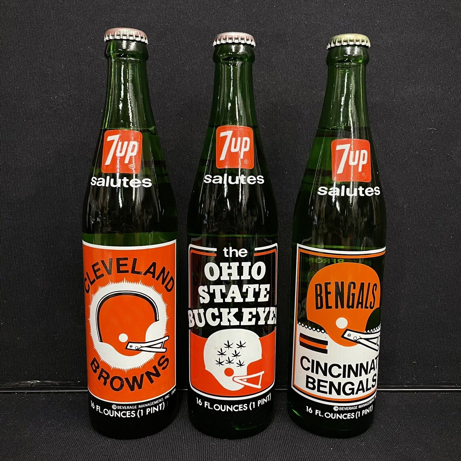 7Up Salutes Ohio State Bengals Browns Set Of 3 Commemorative Bottles NEW 1974