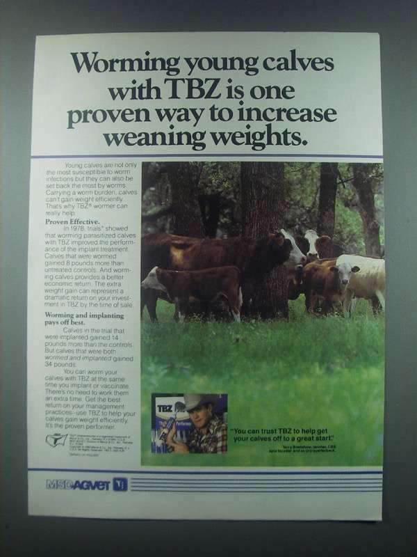 1985 MSD-Agvet TBZ Ad - Terry Bradshaw - Worming