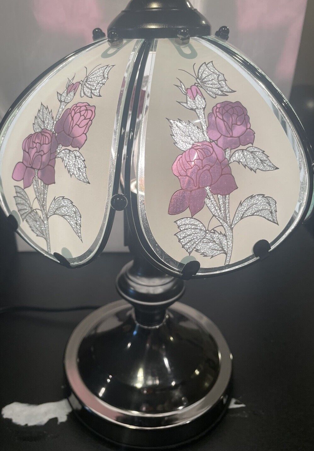 Vintage 1990s Floral Pattern Touch Lamp 15” 