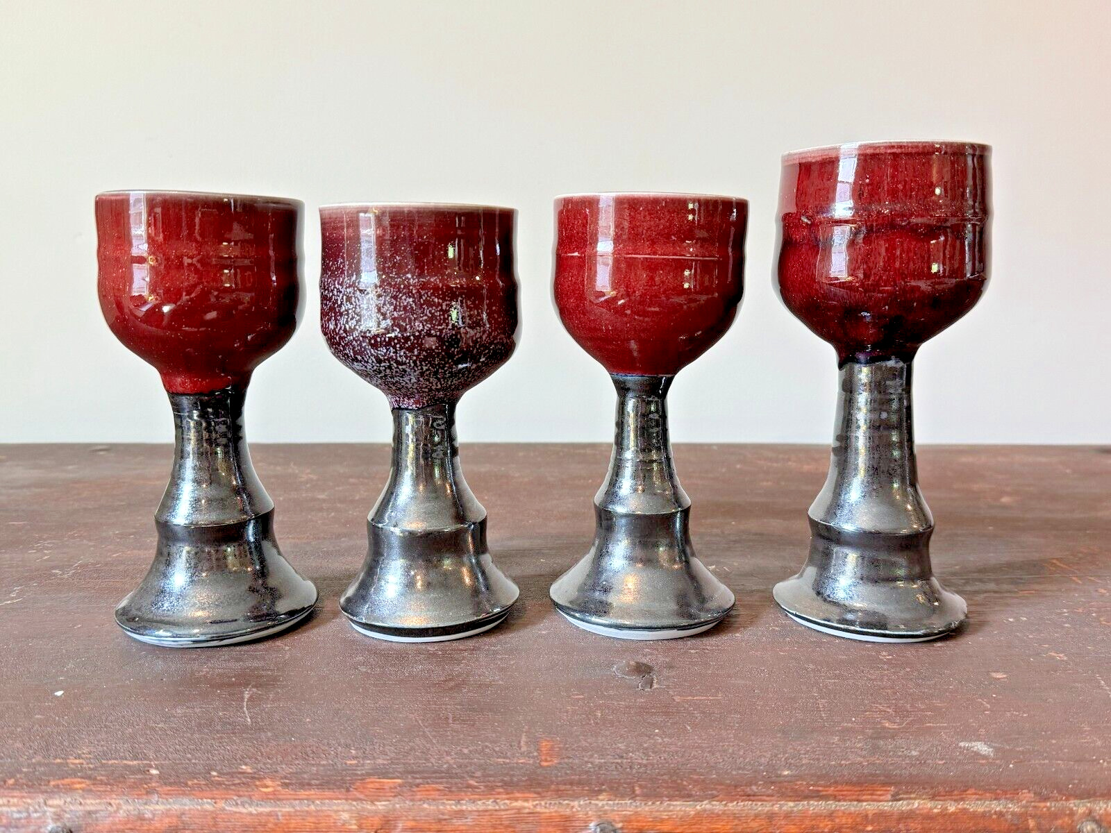 Vintage Signed Gerry Williams Studio Art Pottery Red Glazed Chalices (Set of 4)