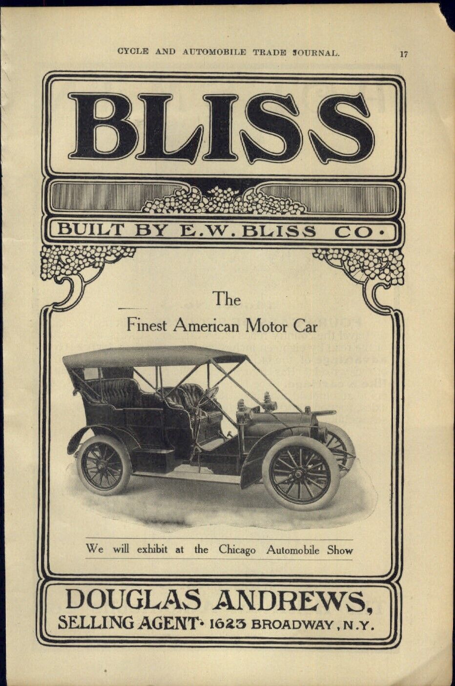 1906 PAPER AD CAR AUTO Bliss Automobile Motor Holsman Model No. 3 6 
