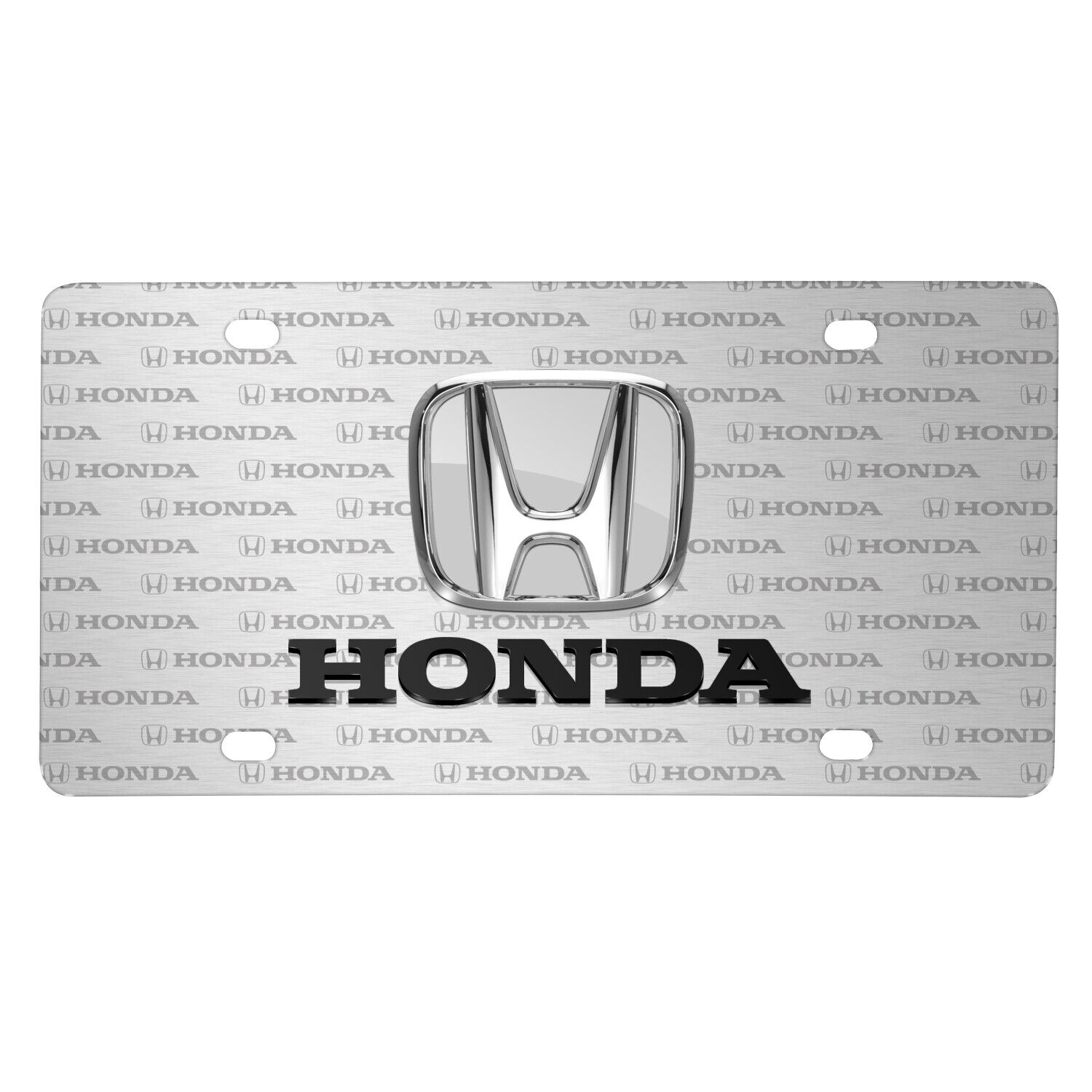Honda 3D Chrome Metal Logo on Logo Pattern Brushed Aluminum License Plate