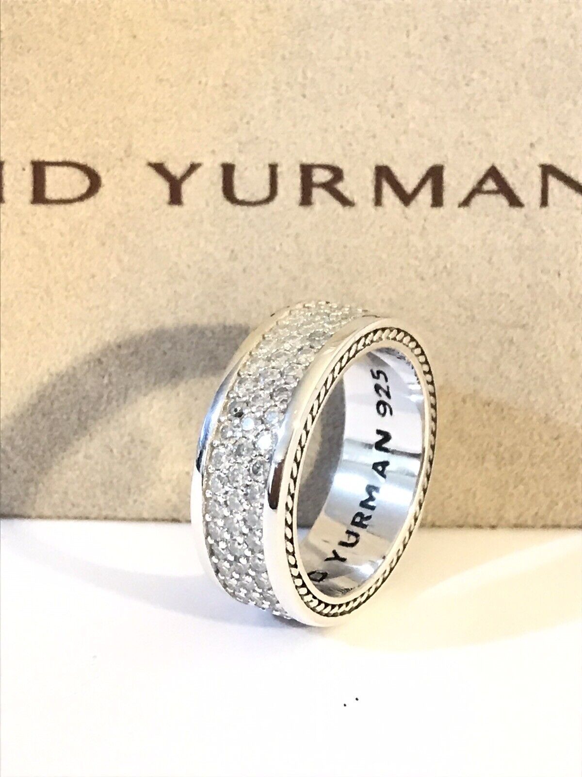 David Yurman Sterling Silver  Streamline 3 Row 1.92ct Pave Diamond Ring Size 10