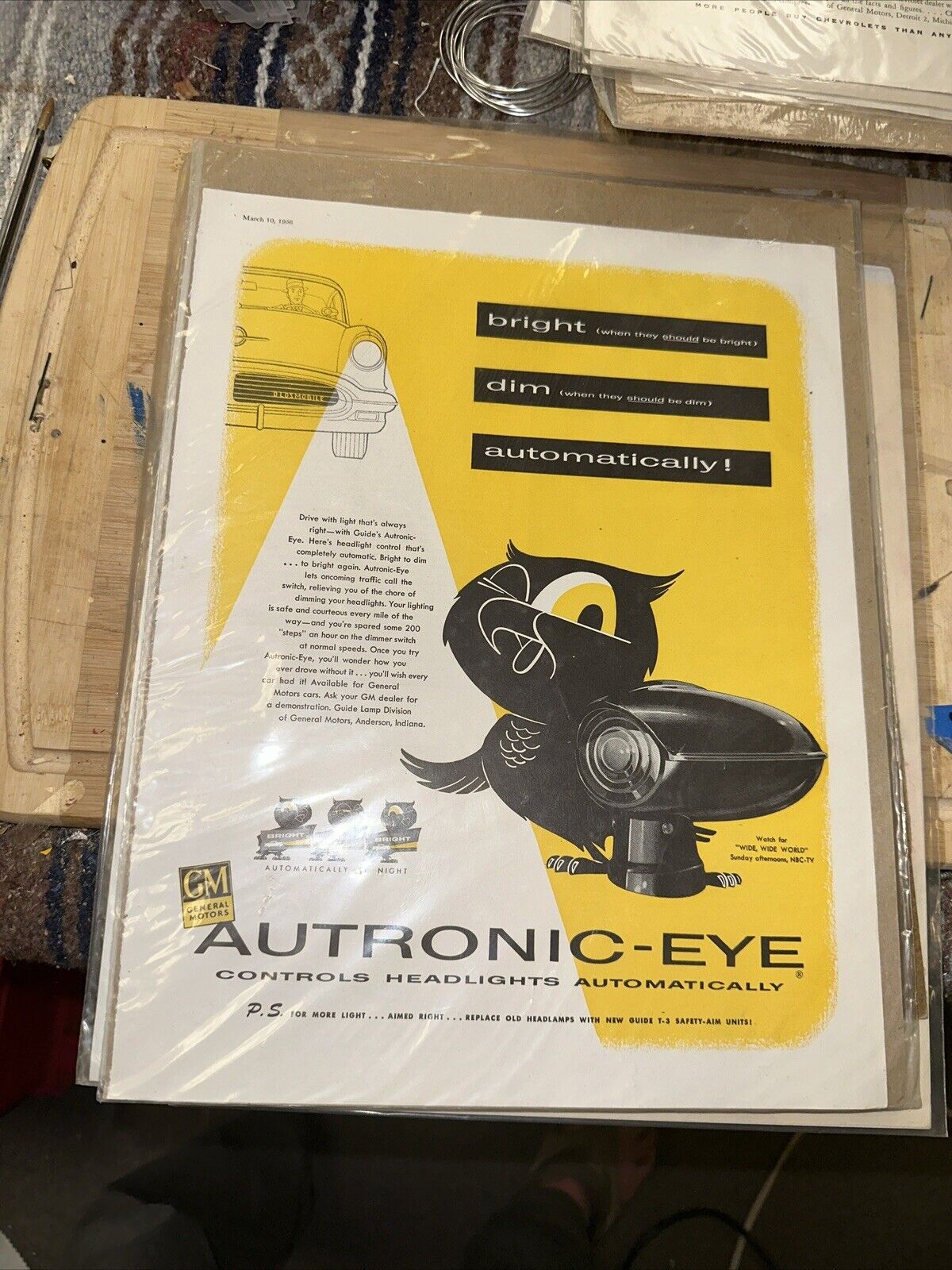 1955 GM Guide Lamp Autronic-Eye Headlight Control vintage print Ad
