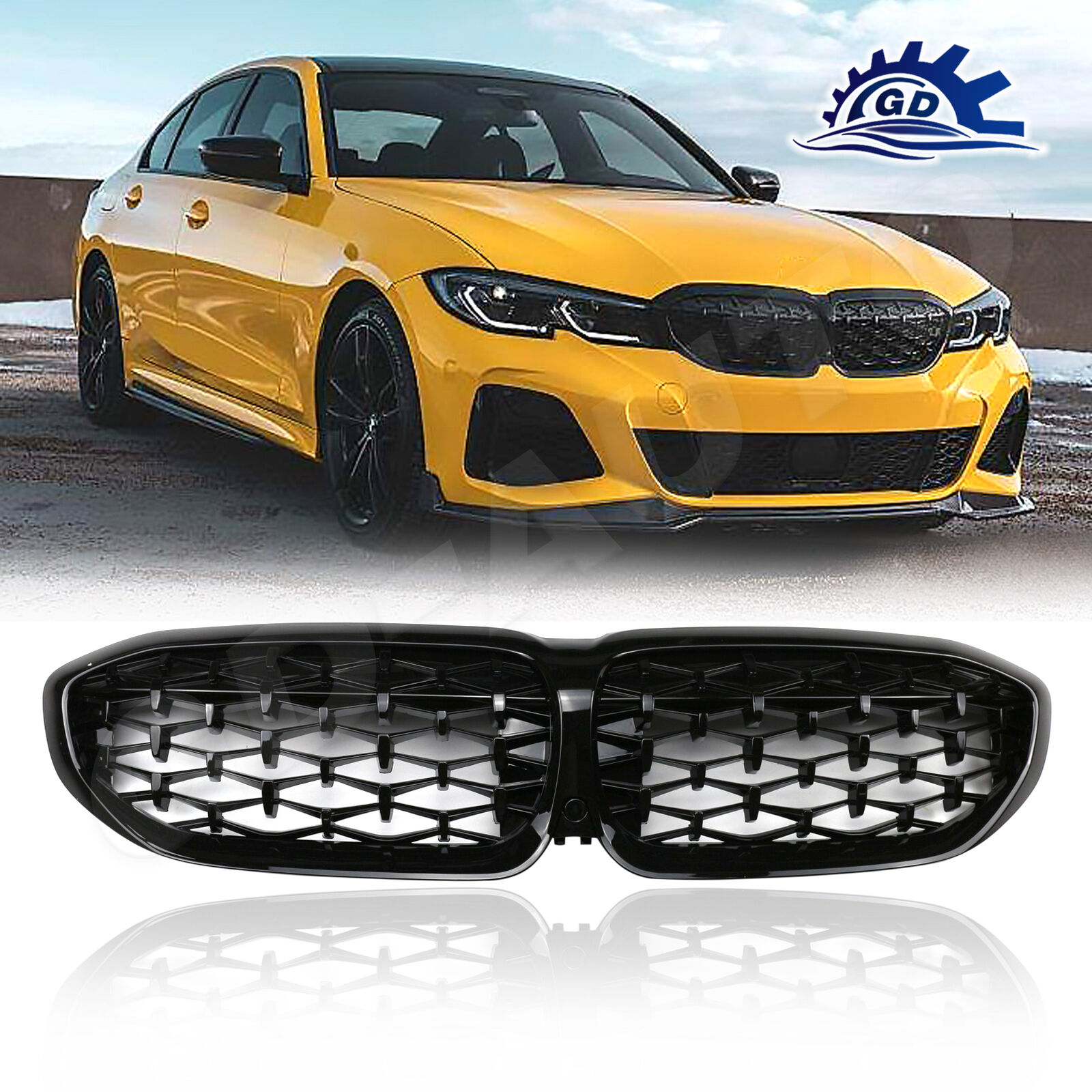 Front Kidney Grille Glossy Black Meteor Diamond For 2019-2022 BMW 3-Series G20