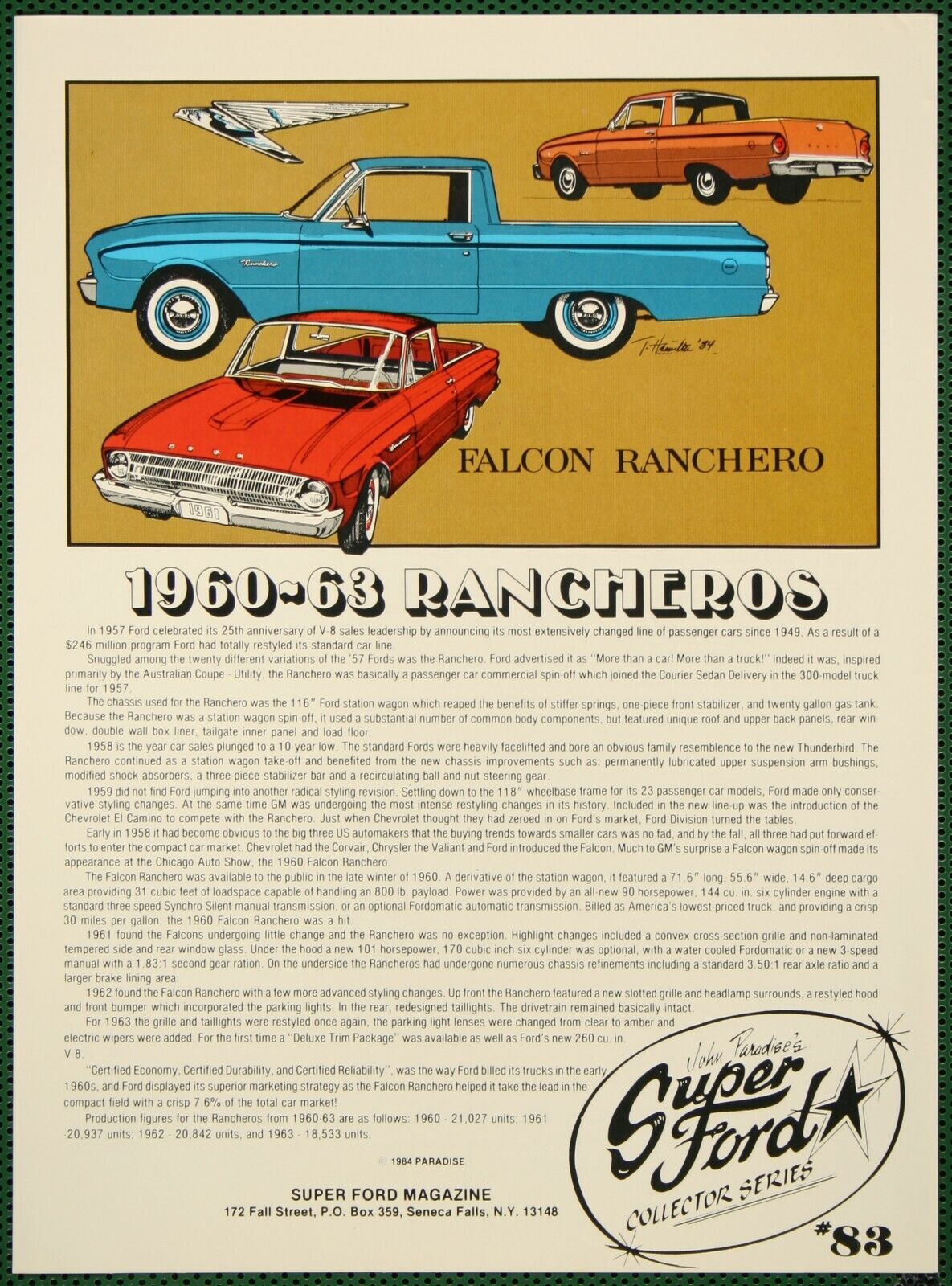 Ford 1960-63 Falcon Ranchero John Paradise Author Vintage Pictorial Article 1984