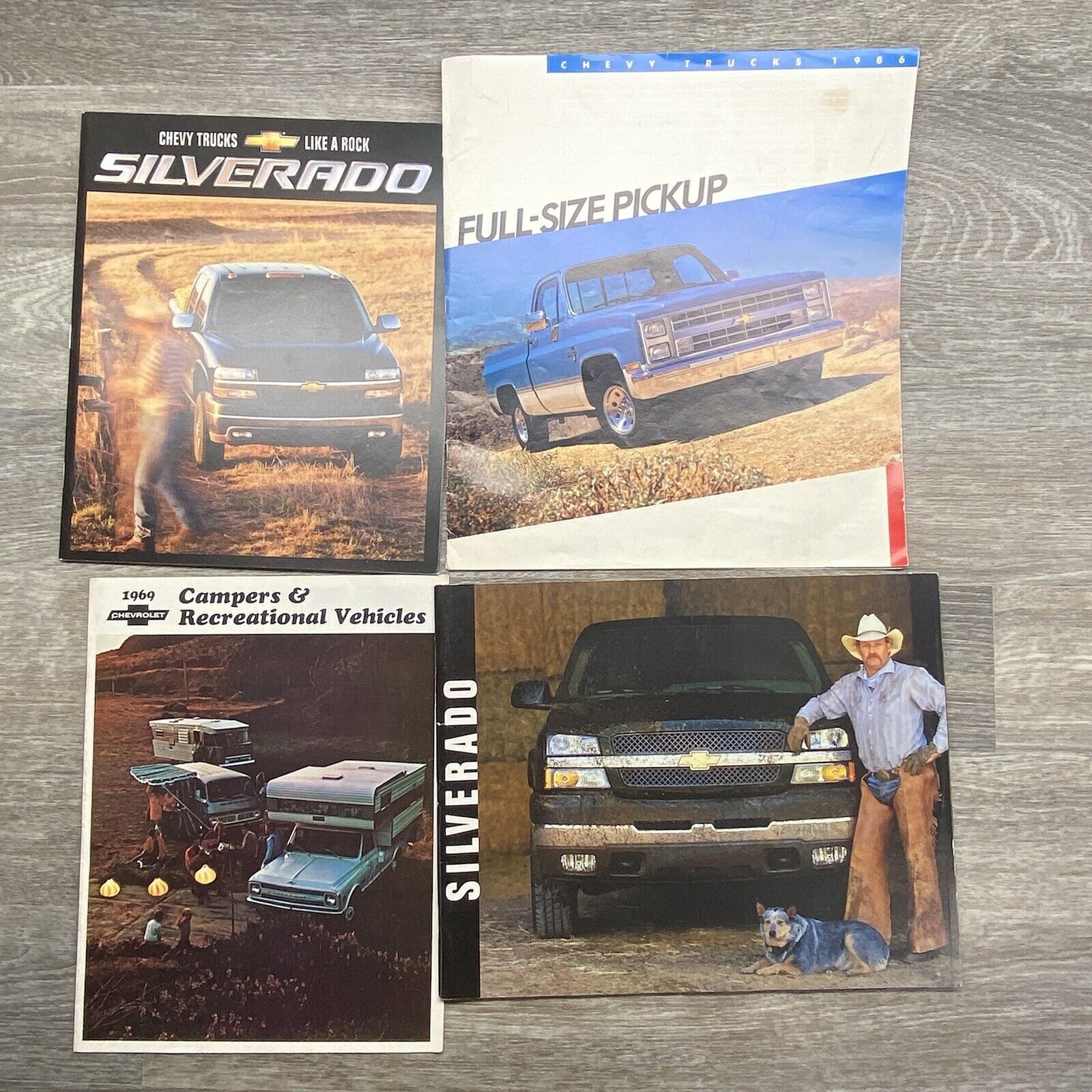 Lot Of 4 Chevrolet Truck Sales Brochure 1969, 1986,  2000, 2002 Silverado Camper