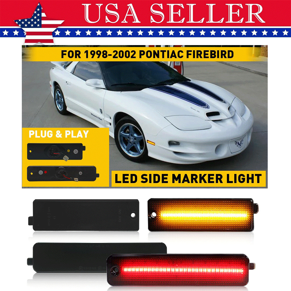 4x Smoke LED Front & Rear Side Marker Lights For 98-02 Pontiac Trans Am Firebird