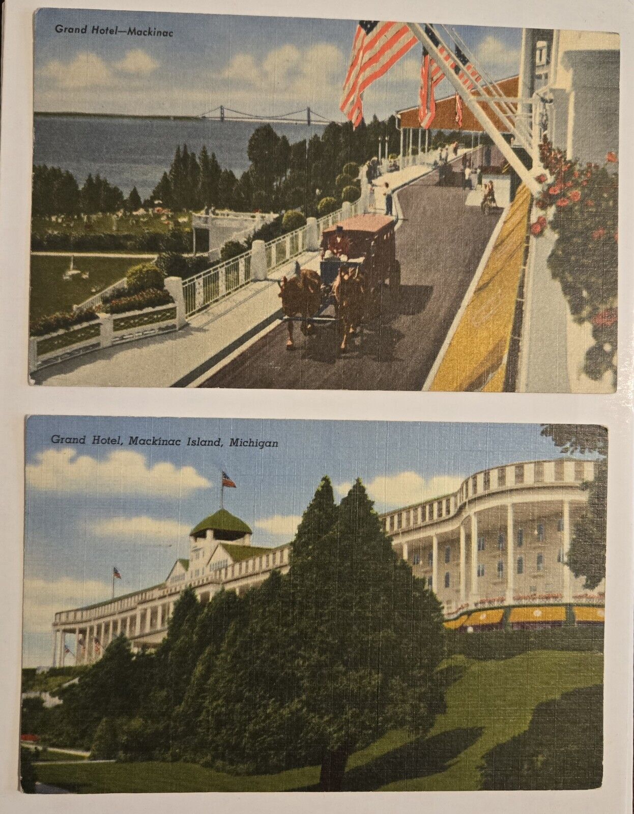 2 Vintage Postcards Michigan MI Mackinac Island Grand Hotel N-2 