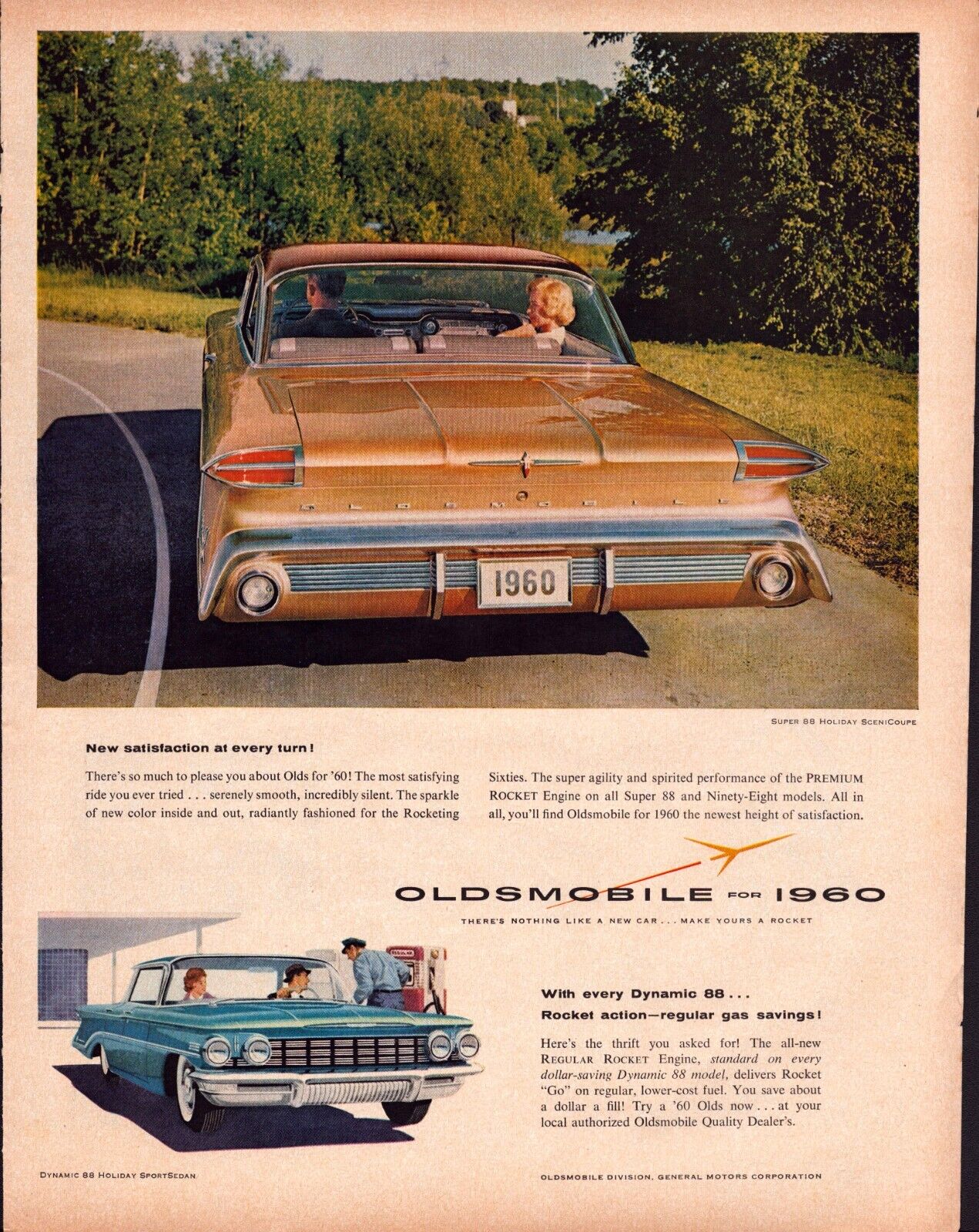 Vintage Print Ad -1960 for Oldsmobile 88 and Delco Batteries