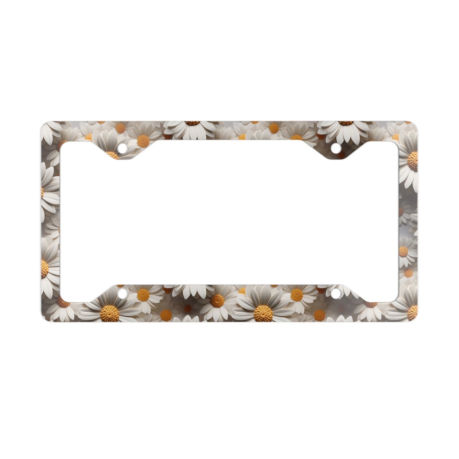 3D White Daisies Floral Flower Metal License Plate Frame