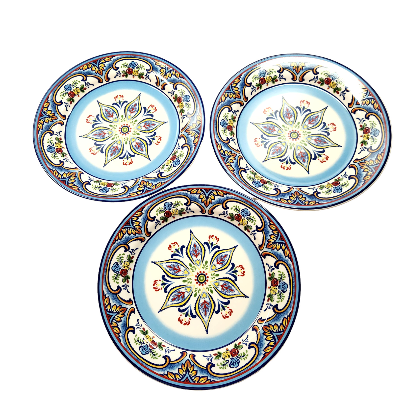 Set of 3 Euro Ceramica Moroccan Style Colorful Stoneware Salad Plates